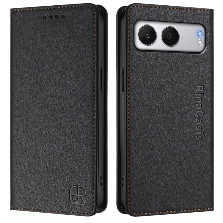 Funda de Cuero con Doble Pliegue y Succión Magnética Rfid para OnePlus Nord 4 Rc01 (Negra)