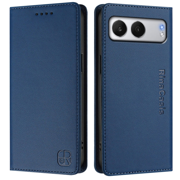 Funda de Cuero con Doble Pliegue y Succión Magnética RFID para OnePlus Nord 4 Rc01 (Azul Oscuro)