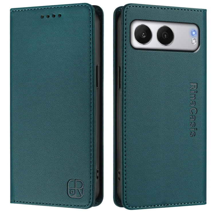 Funda de Cuero con Doble Pliegue y Succión Magnética RFID para OnePlus Nord 4 Rc01 (Verde Oscuro)