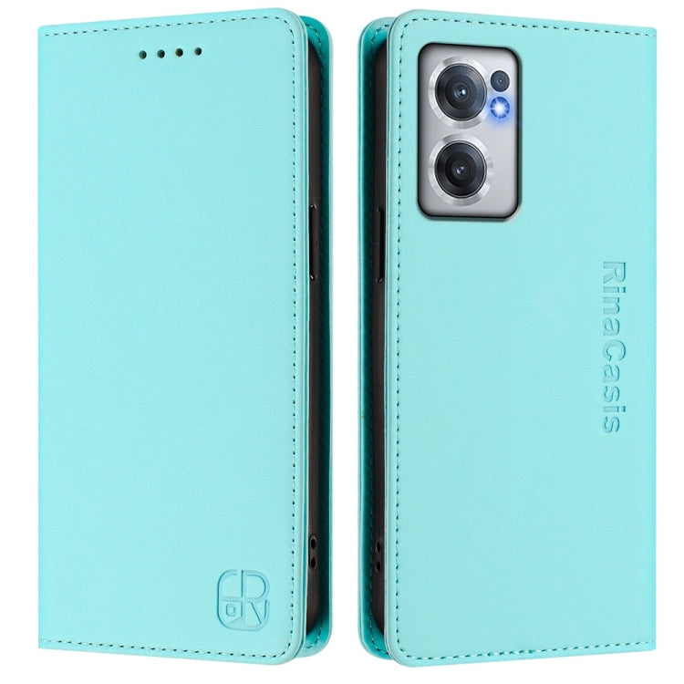 Funda de Cuero con Doble Pliegue y Succión Magnética Rfid para OnePlus Nord Ce 2 5G Rc01 (Verde Menta)