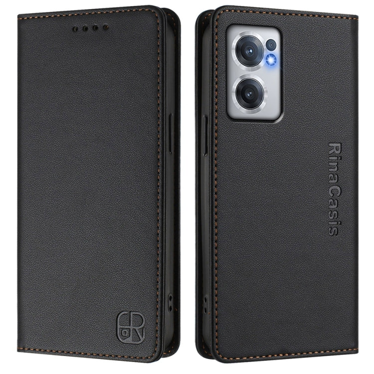 Funda de Cuero con Doble Pliegue y Succión Magnética Rfid para OnePlus Nord Ce 2 5G Rc01 (Negro)