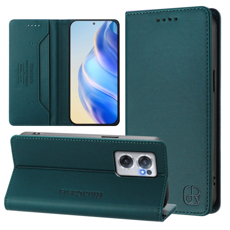 Funda de Cuero con Doble Pliegue y Succión Magnética RFID para OnePlus Nord CE 2 5G Rc01 (Verde Oscuro)