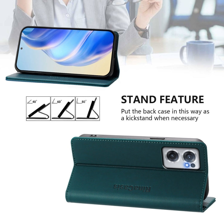 Funda de Cuero con Doble Pliegue y Succión Magnética RFID para OnePlus Nord CE 2 5G Rc01 (Verde Oscuro)