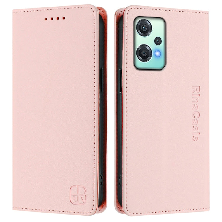 Funda de Cuero con Doble Pliegue y Succión Magnética Rfid para OnePlus Nord Ce 2 Lite 5G/Nord 2 Lite Rc01 (Rosa)