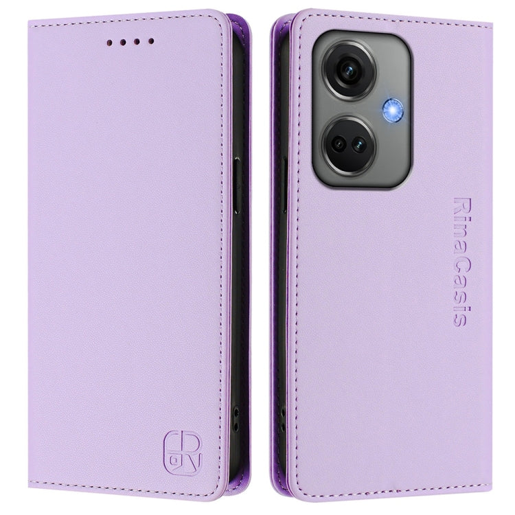 Funda de Cuero con Doble Pliegue y Succión Magnética RFID para OnePlus Nord CE3 RC01 (Morado Claro)