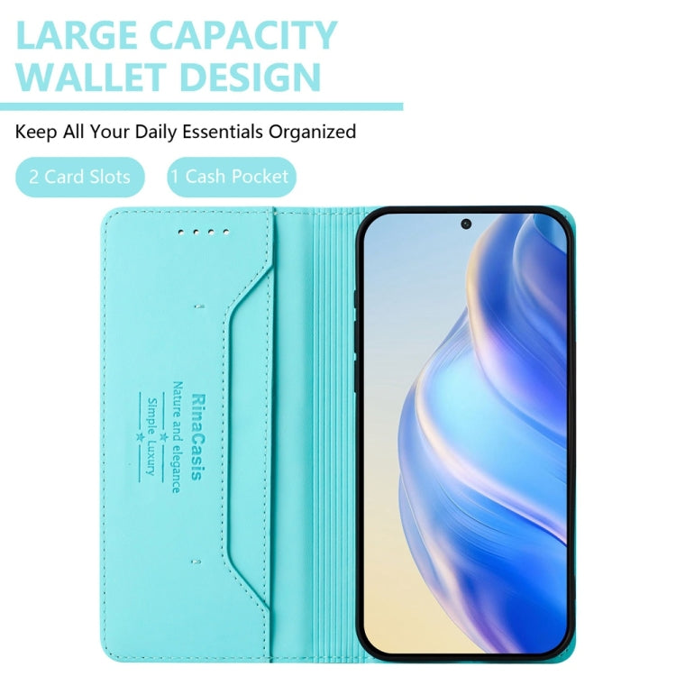 Funda de Cuero con Doble Pliegue y Succión Magnética Rfid para OnePlus Nord Ce4 Rc01 (Verde Menta)