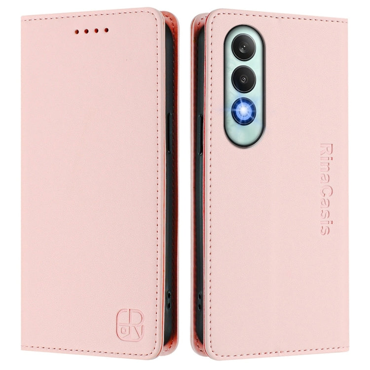 Funda de Cuero con Doble Pliegue y Succión Magnética RFID para OnePlus Nord CE4 RC01 (Rosa)