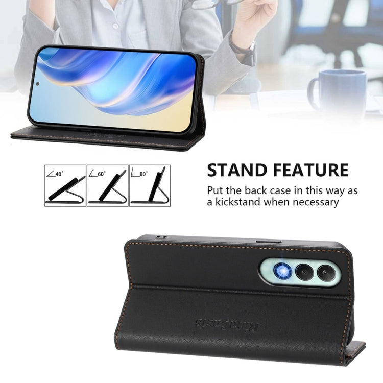 Funda de Cuero con Doble Pliegue y Succión Magnética Rfid para OnePlus Nord Ce4 Rc01 (Negra)