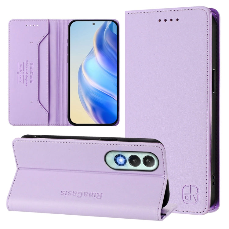 Funda de Cuero con Doble Pliegue y Succión Magnética Rfid para OnePlus Nord Ce4 Rc01 (Morado Claro)