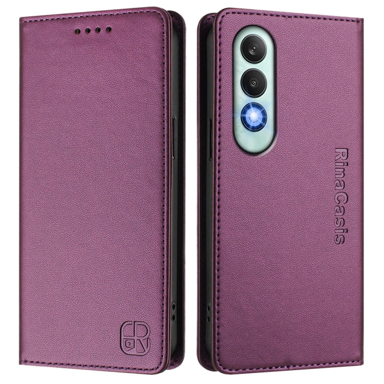 Funda de Cuero con Doble Pliegue y Succión Magnética Rfid para OnePlus Nord Ce4 Rc01 (Violeta)