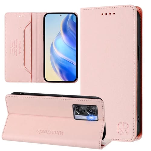 Funda de Cuero con Doble Pliegue y Succión Magnética para OnePlus Nord N300 Rc01 (Rosa)