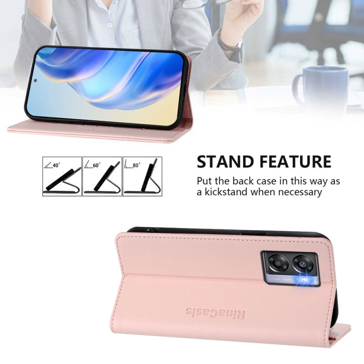 Funda de Cuero con Doble Pliegue y Succión Magnética para OnePlus Nord N300 Rc01 (Rosa)