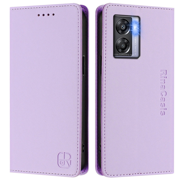 Funda de Cuero con Doble Pliegue y Succión Magnética RFID para OnePlus Nord N300 Rc01 (Morado Claro)