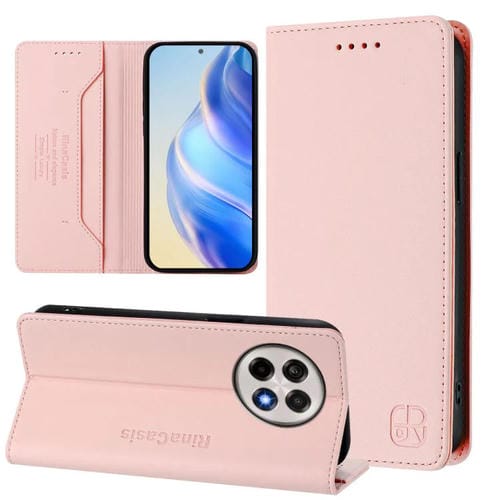 Funda de Cuero con Doble Pliegue y Succión Magnética para OnePlus 13R Ace 5 Ace 5 Pro Rc01 (Rosa)