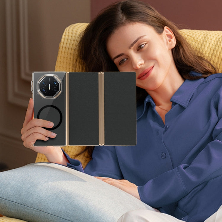 Funda para Teléfono Ultimate Design Ice Folding Series con Magsafe Integrado Transparente para Huawei Mate Xt (Negra)