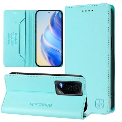 Funda de Cuero Rfid con Doble Pliegue y Succión Magnética para Honor Gt Rc01 (Verde Menta)