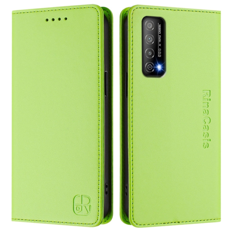 Funda de Cuero con Doble Pliegue y Succión Magnética Rfid para Huawei Enjoy 20 Se Huawei Y7A Rc01 (Verde)