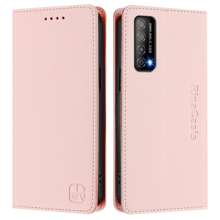Funda de Cuero con Doble Pliegue y Succión Magnética para Huawei Enjoy 20 Se Huawei Y7A Rc01 (Rosa)