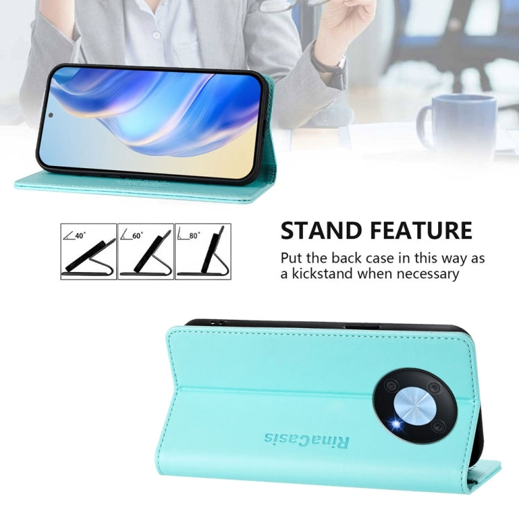 Funda de Cuero con Doble Pliegue y Succión Magnética Rfid para Huawei Enjoy 50 Pro/Nova Y90 Rc01 (Verde Menta)