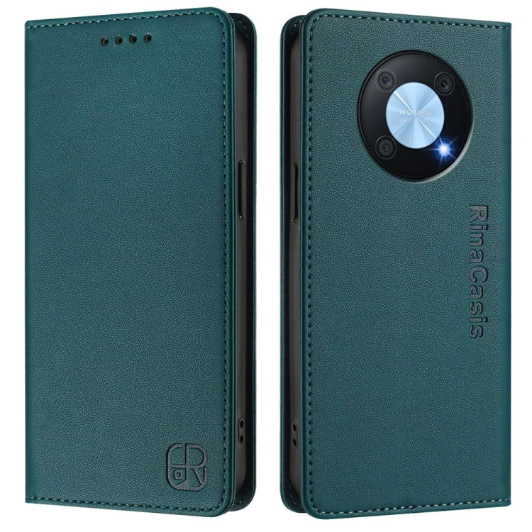 Funda de Cuero Huawei Enjoy 50 Pro Nova Y90 Rc01 con Doble Pliegue Succión Magnética Rfid (Verde Oscuro)