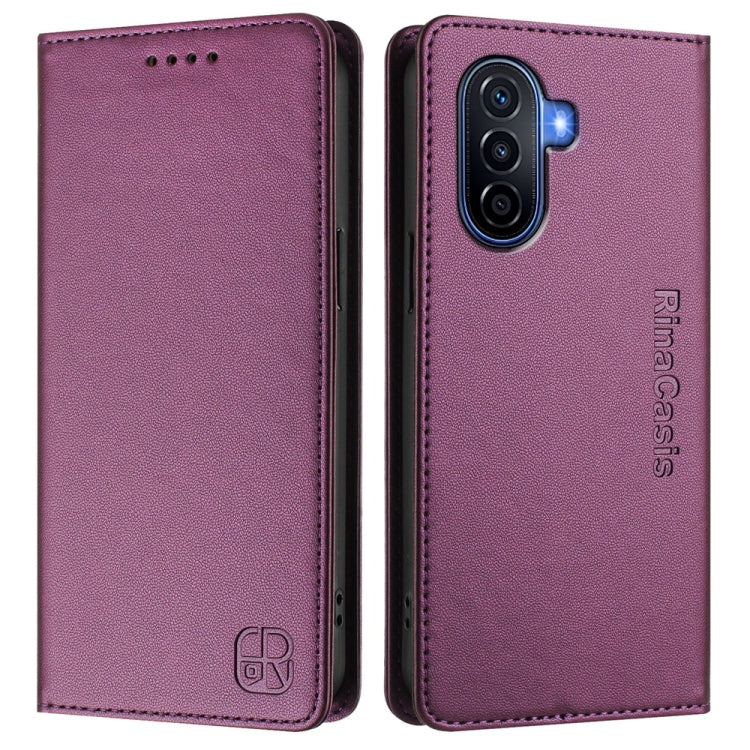 Funda de Cuero con Doble Pliegue y Succión Magnética para Huawei Enjoy 50/Nova Y70 Plus Rc01 (Violeta)