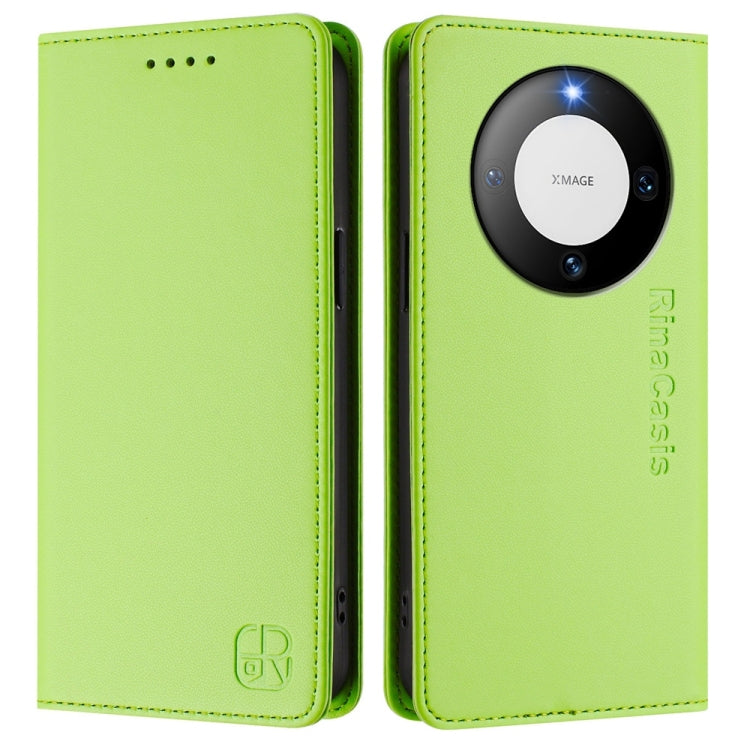 Funda de Cuero Huawei Mate 60 Pro y Mate 60 Pro+ Rc01 con Doble Pliegue y Succión Magnética (Verde Hierba)