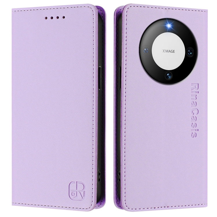Funda de Cuero con Doble Pliegue y Succión Magnética para Huawei Mate 60 Pro y Mate 60 Pro+ Rc01 (Morado Claro)