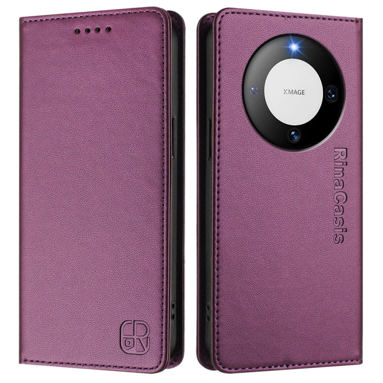 Funda de Cuero Huawei Mate 60 Pro y Mate 60 Pro+ Rc01 con Doble Pliegue y Succión Magnética (Violeta)
