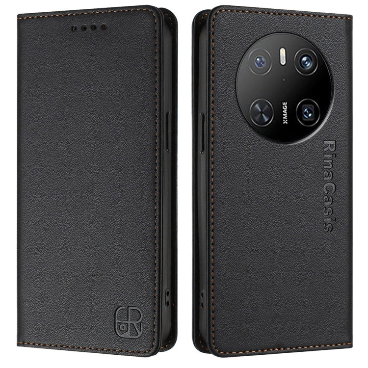 Funda de Cuero Huawei Mate 70 Rc01 con Doble Pliegue y Succión Magnética Rfid (Negra)