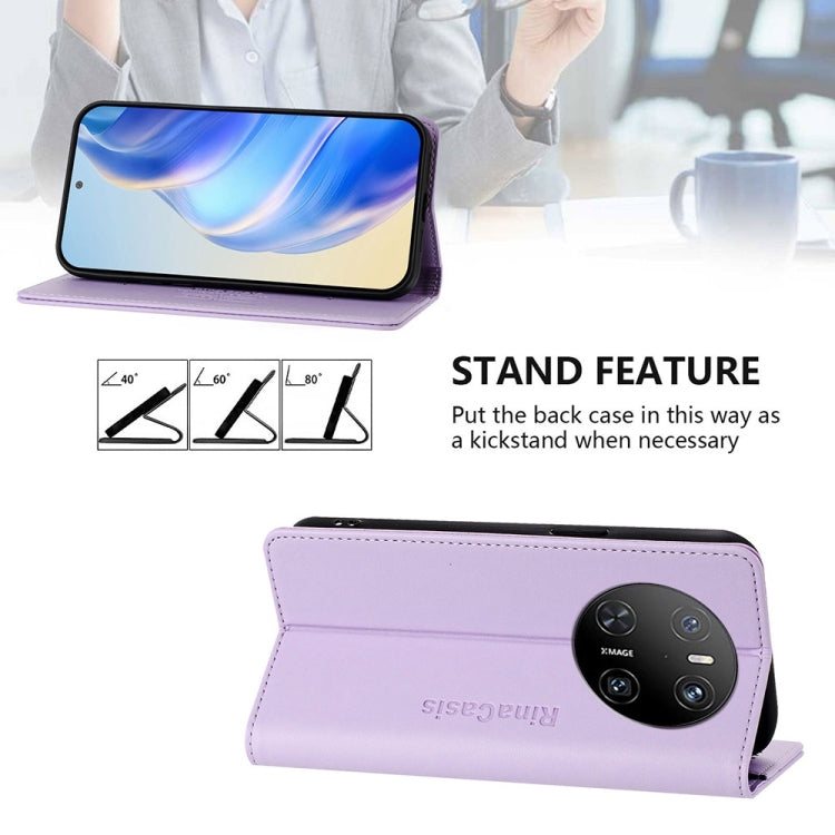 Funda de Cuero Huawei Mate 70 Rc01 con Doble Pliegue y Succión Magnética Rfid (Morado Claro)