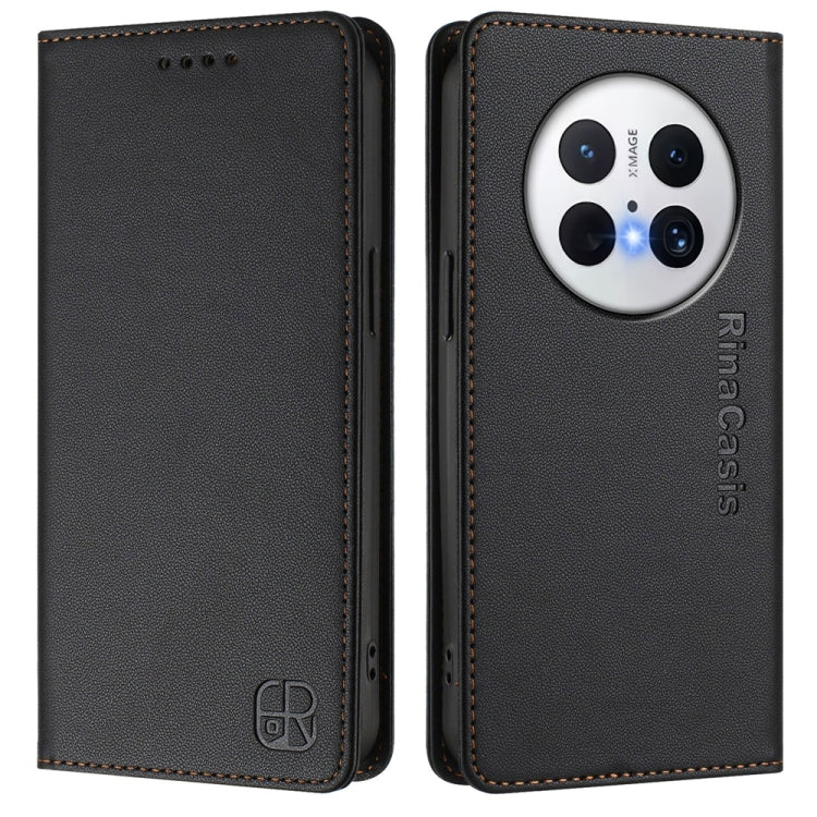 Funda de Cuero Huawei Mate 70 Pro Rc01 con Doble Pliegue y Succión Magnética (Negra)