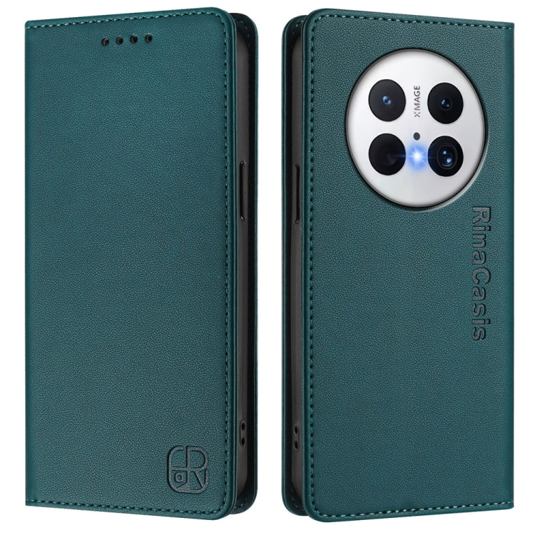 Funda de Cuero Huawei Mate 70 Pro Rc01 con Doble Pliegue y Succión Magnética (Verde Oscuro)