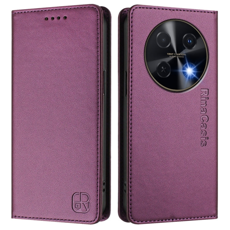Funda de Cuero Huawei Nova 12I Rc01 con Doble Pliegue y Succión Magnética Rfid (Violeta)