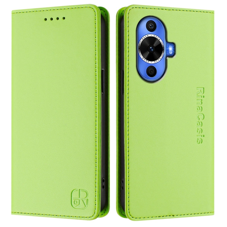 Funda de Cuero con Doble Pliegue y Succión Magnética Rfid para Huawei Nova 12S Global Rc01 (Verde Hierba)