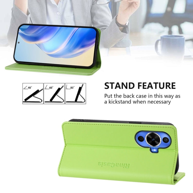 Funda de Cuero con Doble Pliegue y Succión Magnética Rfid para Huawei Nova 12S Global Rc01 (Verde Hierba)