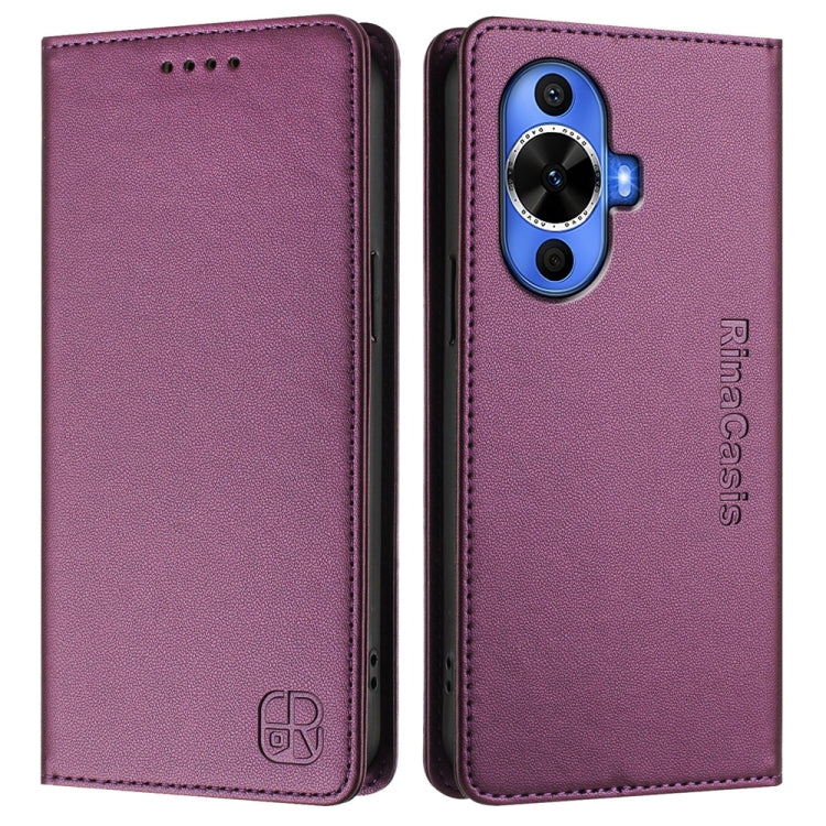 Funda de Cuero Huawei Nova 12S Global Rc01 con Doble Pliegue y Succión Magnética Rfid (Violeta)