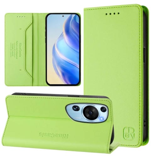 Funda de Cuero Huawei P60 Art Rc01 con Doble Pliegue y Succión Magnética RFID (Verde Hierba)