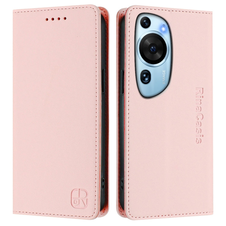 Funda de Cuero con Doble Pliegue y Succión Magnética para Huawei P60 Art Rc01 (Rosa)