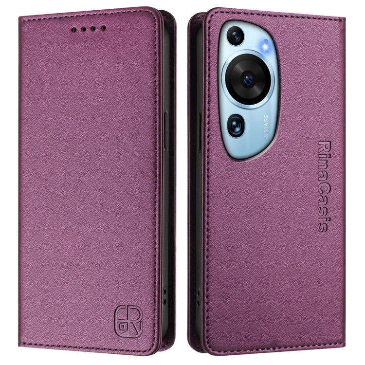 Funda de Cuero con Doble Pliegue y Succión Magnética RFID para Huawei P60 Art Rc01 (Violeta)