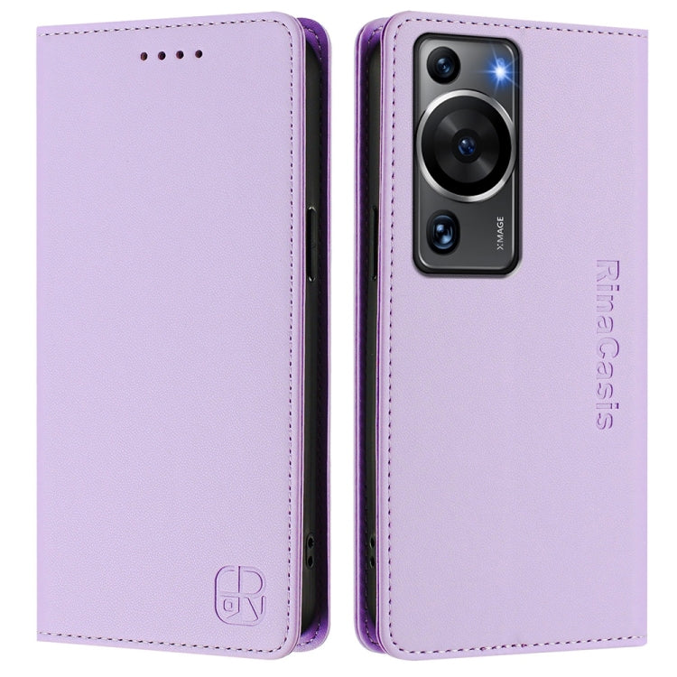Funda de Cuero con Doble Pliegue y Succión Magnética para Huawei P60/P60 Pro Rc01 (Morado Claro)