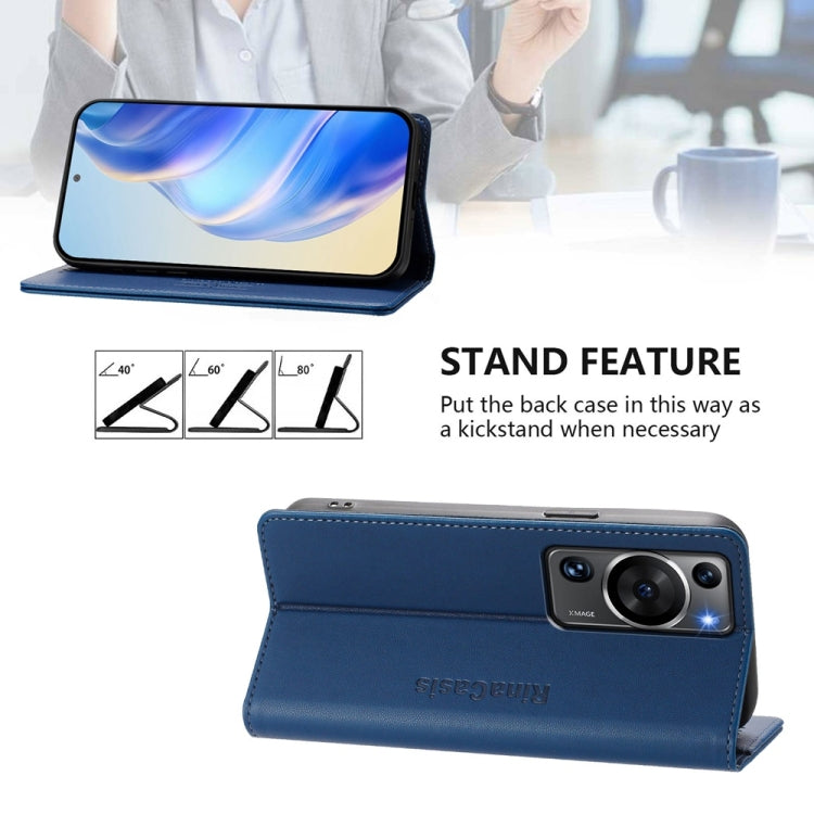 Funda de Cuero con Doble Pliegue y Succión Magnética para Huawei P60/P60 Pro Rc01 (Azul Oscuro)