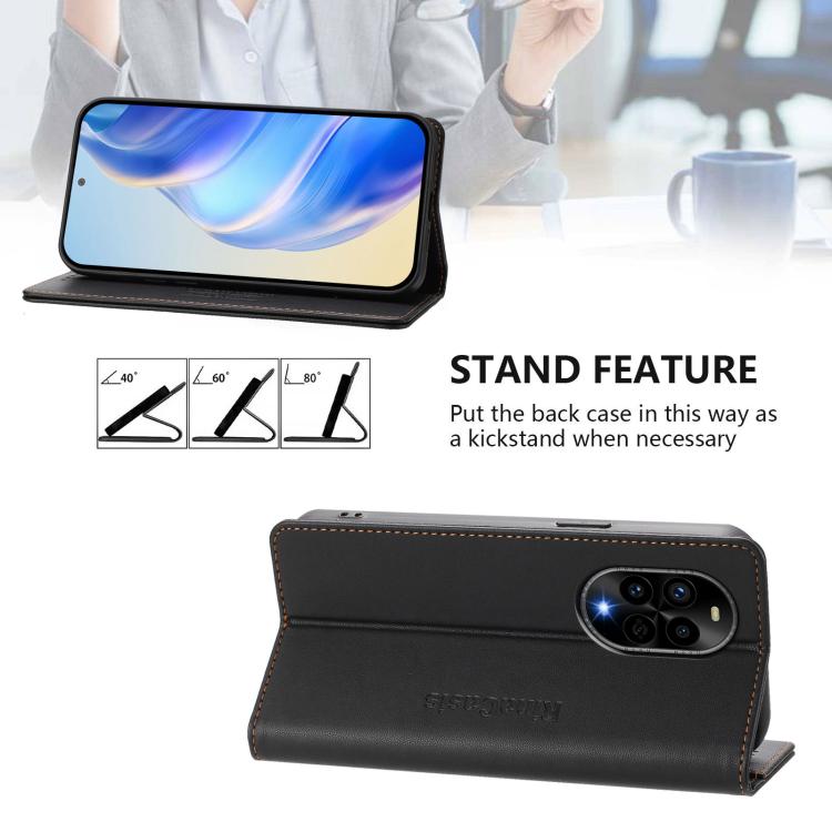 Funda de Cuero Huawei Nova 13 Pro Rc01 con Doble Pliegue y Succión Magnética (Negra)