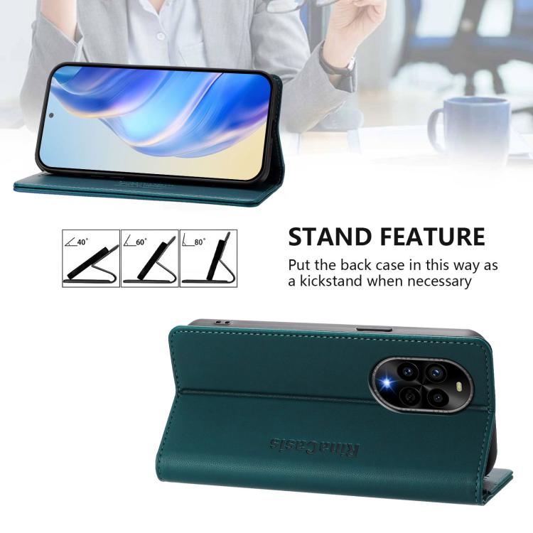 Funda de Cuero Huawei Nova 13 Pro Rc01 con Doble Pliegue y Succión Magnética (Verde Oscuro)