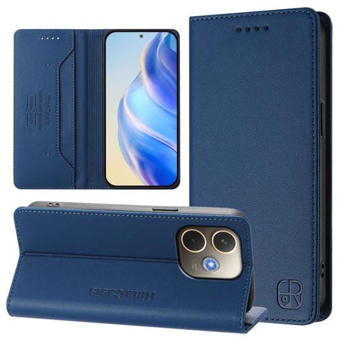 Funda de Cuero con Doble Pliegue y Succión Magnética Rfid para Oppo A5 Pro 5G Global Rc01 (Azul Oscuro)