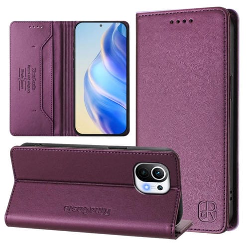 Funda de Cuero con Doble Pliegue y Succión Magnética Rfid para Xiaomi Mi 11 Rc01 (Violeta)