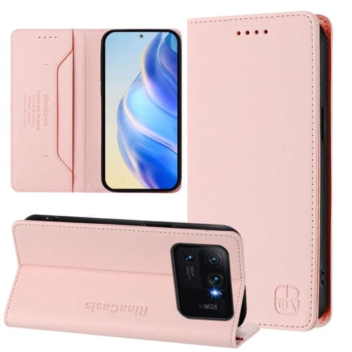 Funda de Cuero con Doble Pliegue y Succión Magnética para Xiaomi Mi 11 Ultra Rc01 (Rosa)