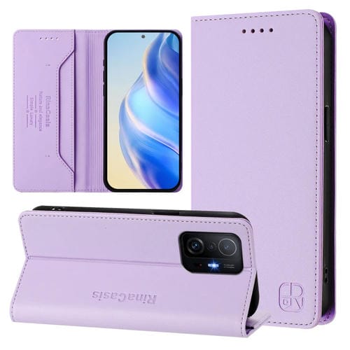 Funda de Cuero con Doble Pliegue y Succión Magnética para Teléfono Xiaomi 11T/11T Pro Rc01 (Morado Claro)
