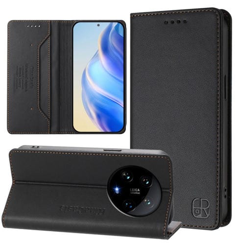 Funda De Cuero Con Doble Pliegue Y Succión Magnética Para Teléfono Xiaomi 14 Ultra 5G Rc01 (Negro)