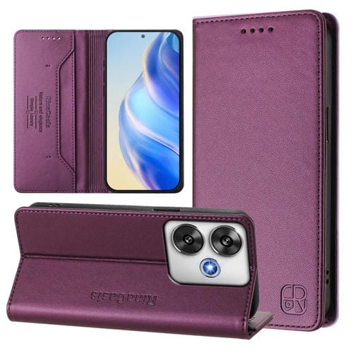 Funda de Cuero con Doble Pliegue y Succión Magnética Rfid para Xiaomi Poco F6 5G Rc01 (Violeta)