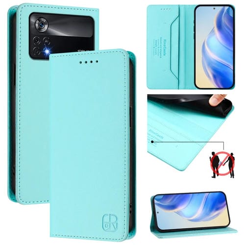 Funda de Cuero con Doble Pliegue y Succión Magnética para Teléfono Xiaomi Poco X4 Pro 5G Rc01 (Verde Menta)